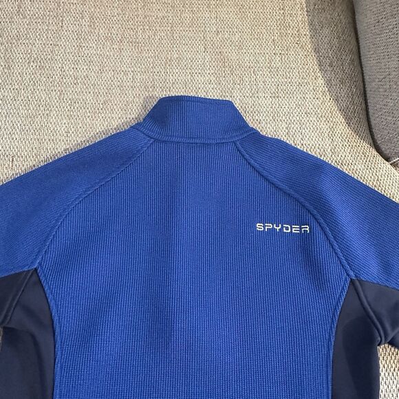 Spyder Sweater Mens Medium 1/4 Zip Jacket Thermal Pull Over Royal Blue Black - Picture 9 of 11